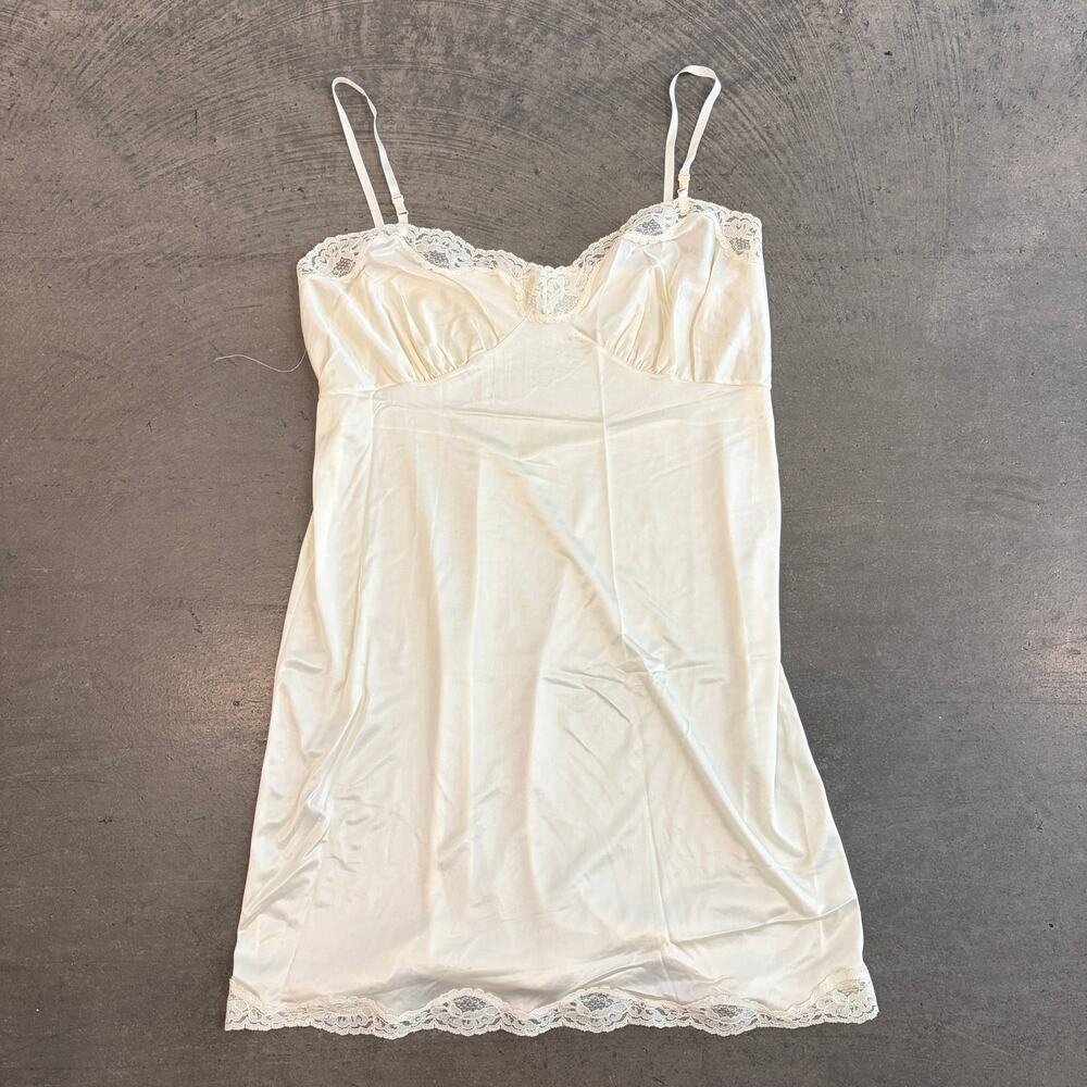 Vintage Y2k White Ivory Lace Midi Cami Lingerie Tank Top Slip Dress Women's 42/L